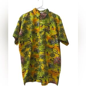 Happy Bay Men’s L Caribbean Print Shirt Tropical Island Vibes Beach Casual